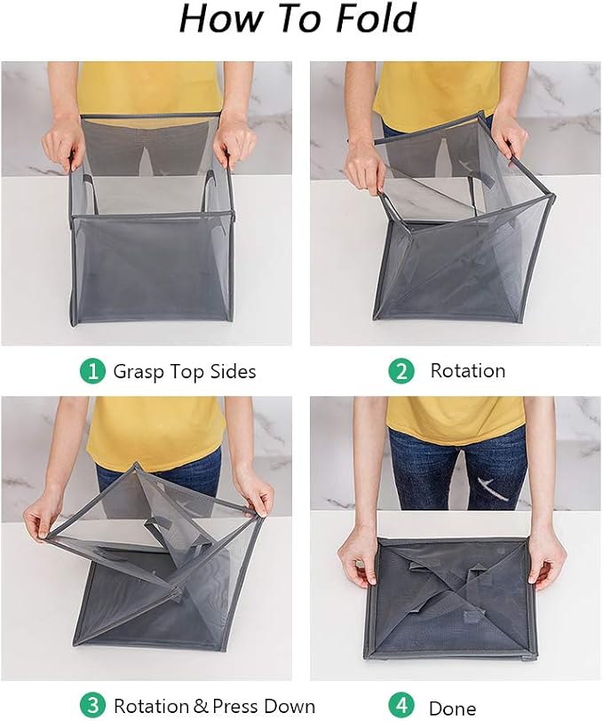HONOMA Laundry Bags Hamper Bag with Handles,Portable &Collapsible Dirty Clothes Mesh Basket Foldable for Washing Storage, Kids Room,Dorm or Travel (Black, Single-Layer) - Image 6