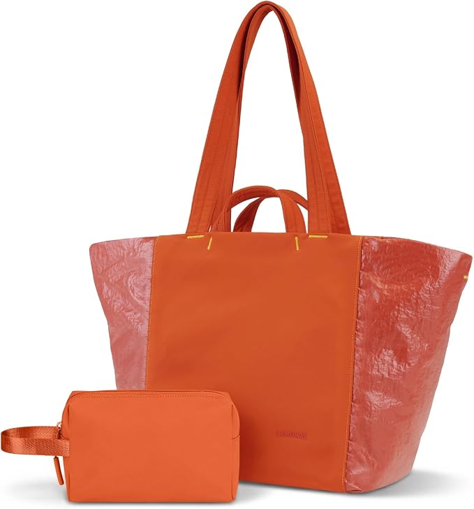 Lightweight Carryall Tote Bag for Women, 25L Expandable Travel Work Bag with Tablet Sleeve, Gym Tote with Yoga Mat Holder & Wet Dry Pocket, 3-Piece Set with Shoe Bag & Cosmetic Pouch (Orange-red) by LighttoGoFreetoRoam
