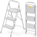 KINGRACK 3 Step Ladder, Folding Step Stool with Safety Lock & Sturdy Anti-Slip Pedals, Pass 800lbs Load Testing, Lightweight, Portable Steel Ladder with Handrails for Home, Kitchen, Garage, Office by KINGRACK