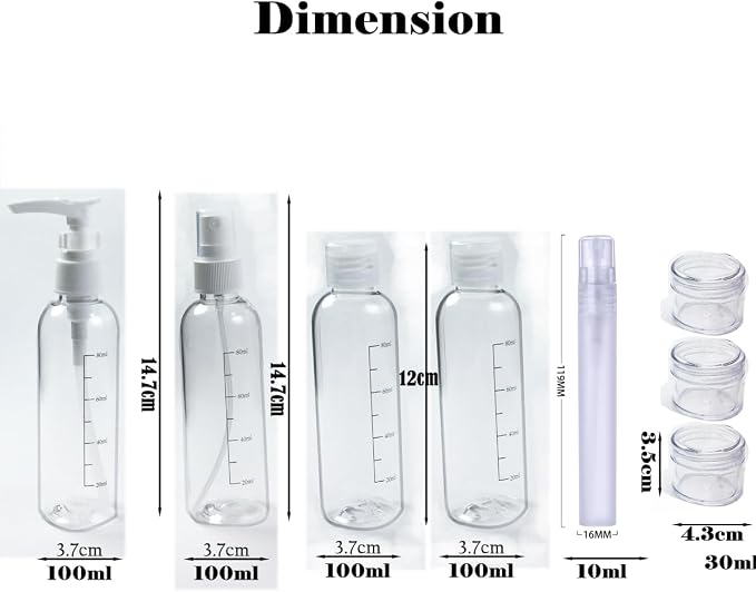 Clear Travel Toiletry Bag TSA Approved Toiletry Cosmetic Bags Men Women & Travel Bottles set for Toiletries TSA Approved Travel Bottle 3.4 oz Leak Proof Refillable & Travel Containers for Toiletries - Image 3