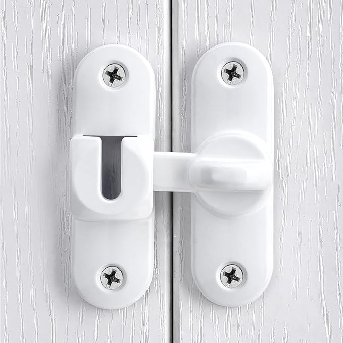 2 Pcs White 90/180 Degree Sliding Door Latches,Zinc Alloy Flip Latch | Barn Door Latch,Cabinet Lock,Right Angle Door Lock,for bedroom,cabinet,drawer,Gardens,Wine Cabinet,garage,window,Pet Cage - Image 4