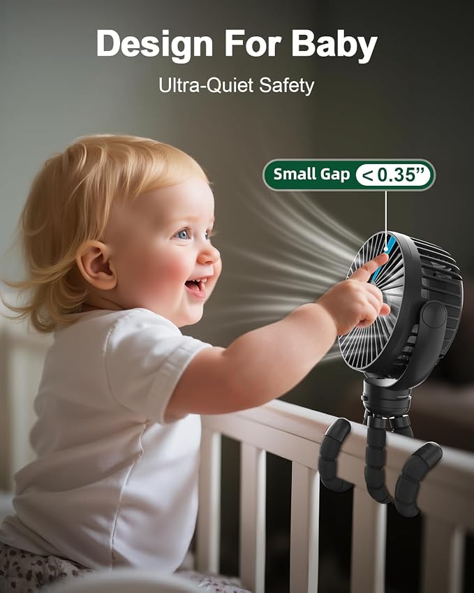 FRIZCOL Portable Stroller Fan, Use As Power Bank, 65H 12000mAh Battery Operated Fan Flexible Tripod Baby Car Seat Fans with Timming, Personal Mini Handheld/Desk/Small Clip On Fans For Stroller - Image 6