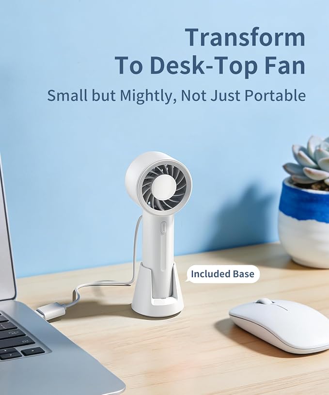 Portable Handheld Fan, Mini Hand Fan with Desktop Base, Small & Powerful 3 Speed, USB Rechargeable Battery Powered, Personal Cooling Fan Summer Essential Gift for Travel, Outdoor, White - Image 4