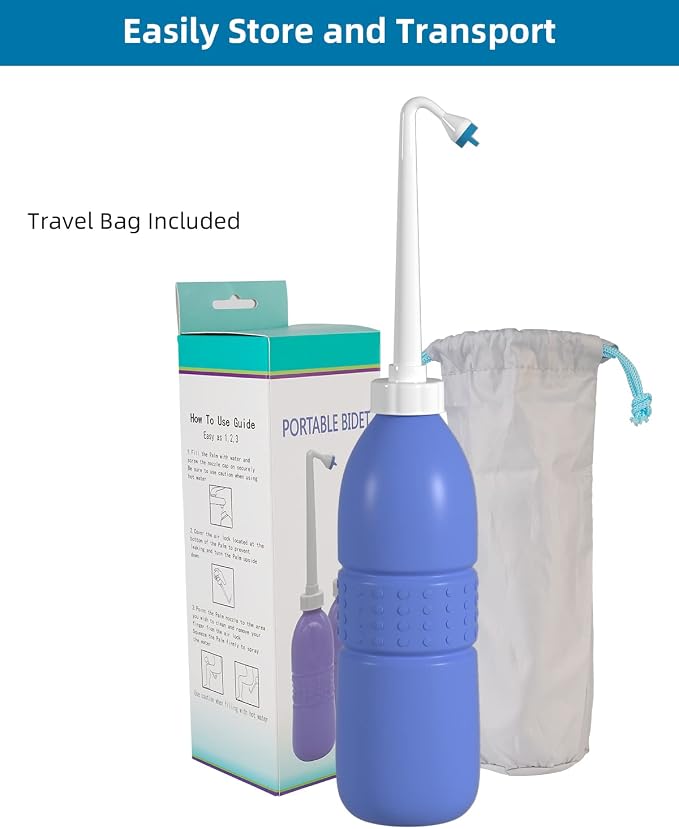 Hibbent 2 Pack 620ml Portable Bidet Sprayer for Women or Men, Handheld Travel Bidet for Personal Hygiene, Jet Spray Bottle for Toilet & Bathroom, Peri Bottle for Postpartum Care, Travel Bag, Purple - Image 8
