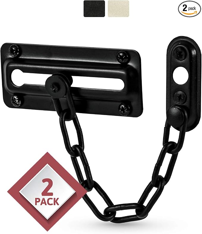 Jack N'Drill 2 Pack Door Chain Lock, 100% Child Proof Safety Chain Door Lock, Sturdy & Rust-Resistant Steel, Heavy Duty Chain Locks for Inside Door and Extra Front Door Lock (Black) by JD+Jack+N%27Drill