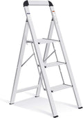 KINGRACK Aluminium 3 Step Ladder, Lightweight Step Stool with Non-Slip Pedals, Handrail, 330 LBS Foldable Step Ladder for Kitchen, Garage, Home, Space Saving, Sturdy and Portable, Silver by KINGRACK