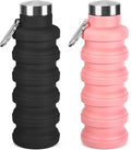 Collapsible Water Bottle, 16oz Portable Reusable Silicone Water Bottle with Carabiner for Gym, Travel, Camping, Hiking, Sports, Lightweight, BPA-Free, Leak-Proof, Foldable Design(Black+Pink) by HOME