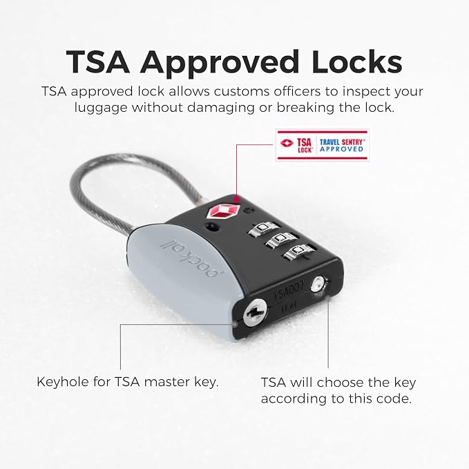 pack all TSA Approved Travel Luggage Locks, Resettable 3-Digit Code | Open Alert Indicator, Flexible Steel Cable, Zinc Alloy Body, Clear Number Dials, For Suitcase, Toolbox, Backpack, 1 Pack - Image 6