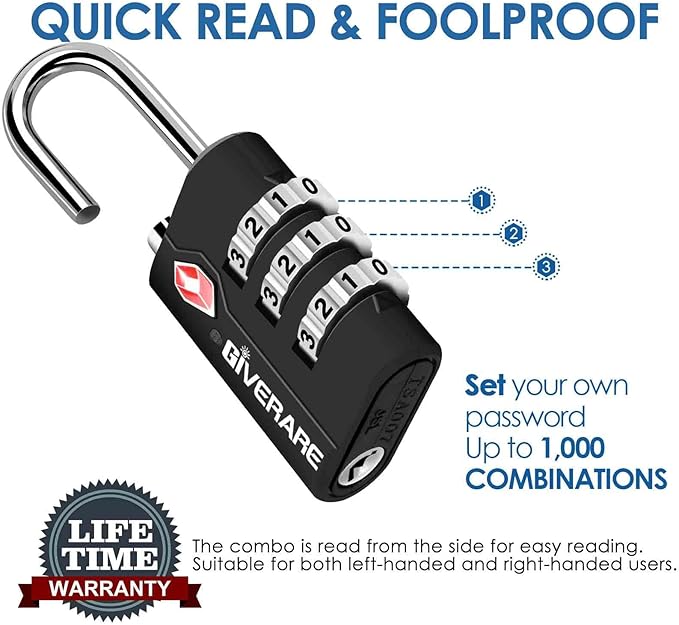 2 Pack TSA Approved Travel Luggage Locks, Suitcase Combination Lock, Keyless 3-Digit Zipper Padlocks, TSA Accepted Compatible Padlock for Gym Locker, Golf Bag Case, Backpack-Black - Image 4