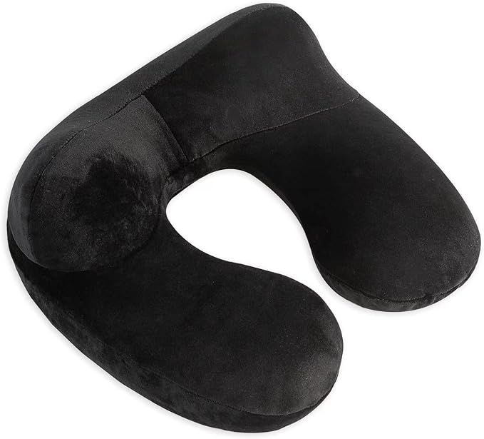 Inflatable Travel Pillow, Neck Pillow Support for Traveling, Airplanes, Cars, and Offices with Compact Carrying Bag, Soft Velvet Washable Cover, Ideal for Adult Sleepers (Black) - Image 3