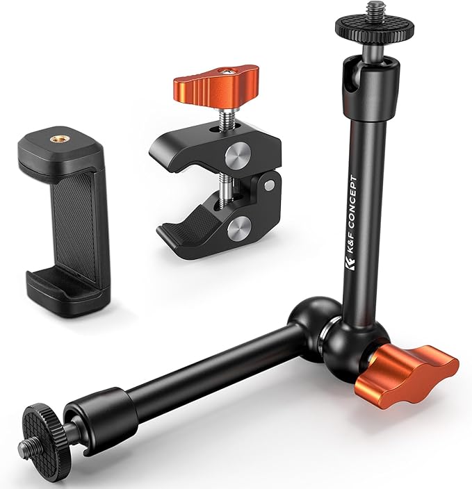 K&F CONCEPT 9.8" Magic Arm Clamp with Phone Holder | 360° Ball Heads Camera Arm Mount for Phone/LED Lights/Monitor/Flash/Microphone/DSLR Camera, MS32 by KFCONCEPT
