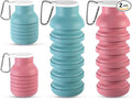 LemonRoad 2 Pcs 20 oz Portable Collapsible Water Bottles Reusable Silicone Foldable Water Bottle Lightweight Leakproof Expandable for Gym Traveling Camping Hiking Sports (Pink,Teal Blue) by Unknown