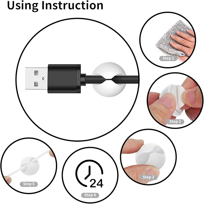 12PCS White Adhesive Cable Clips Cord Organizer for Wire Management | Residue-Free Strong Adhesive, No-Drill Install, For Charger Headphone Cords, Home Office Desk Car Nightstand, Wire Organizer - Image 7