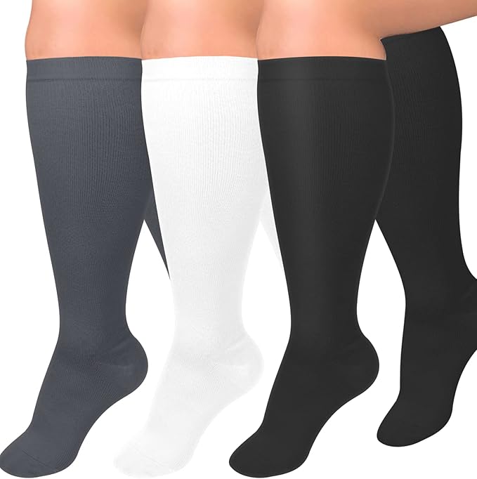 Diu Life 3 Pairs Plus Size Compression Socks for Women and Men Wide Calf Extra Knee High Support for Circulation by DiuLife
