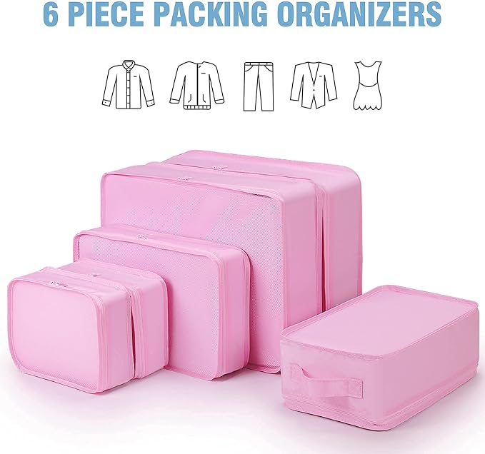 Mossio 6 Set Packing Cubes with Shoe Bag - Lightweight Travel Luggage Suitcase Organizers - Image 4