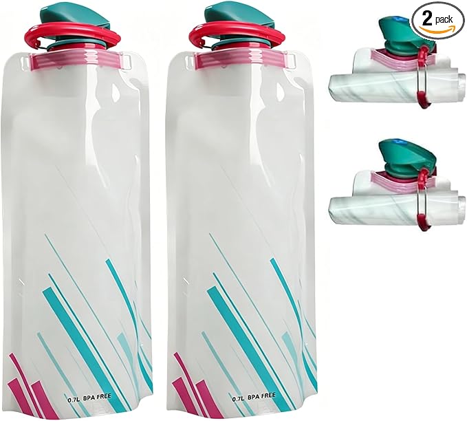 Jinora 2 Pack Collapsible Water Bottles for Travel – 23oz Foldable Water Bottle with Carabiner,Leakproof BPA-Free Water Jup, Portable Reusable Water Bottle for Hiking,Sports,Camping,Biking by Unknown