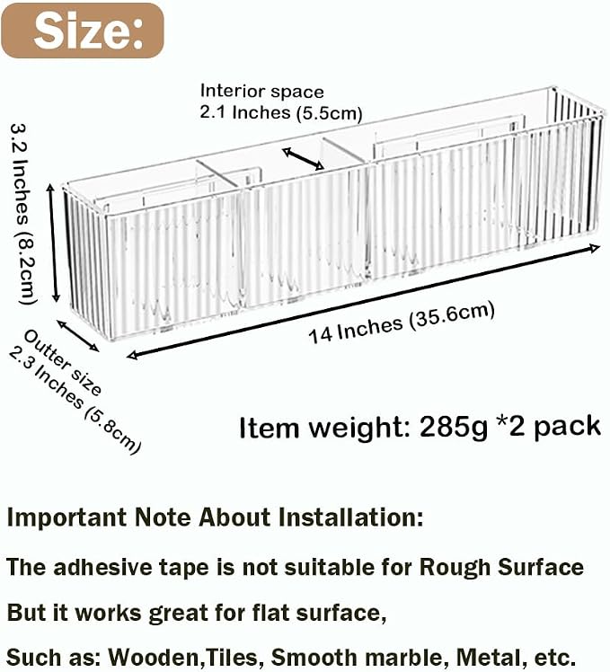 2Pack Wall Mount Pen Holder,Marker Stationery Organizer,Makeup Storage | No Drill,Heavey Duty Adhensive Tape, Clear Wall Storage for Office, Medicine Cabinet Door Organizer Storage, Floating Shelves - Image 2