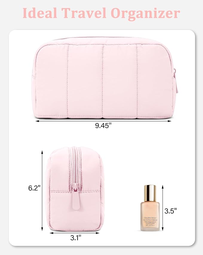 Makeup Bag Cosmetic Bag Travel Toiletry Bag for Women Puffy Padded Cosmetic Pouch Purse Wide-open Makeup Organizer Case Travel Essentials - Image 4