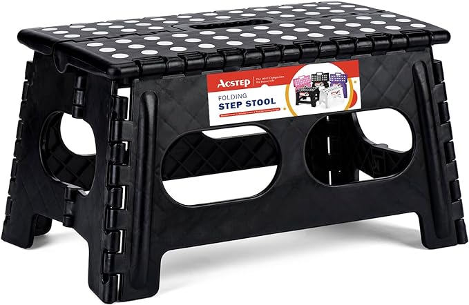 9 Inch Folding Step Stool, 15 Inch Extra-Wide, 300 lbs, Black | Non-Slip Heavy Duty Foldable Step Stool for Kids and Adults, Extra-Wide for Comfort and Stability, for Bathroom and Kitchen by ACSTEP