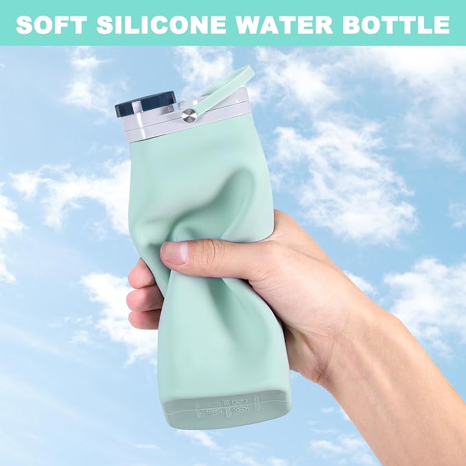 Collapsible Water Bottle,Reusable Foldable BPA Free Silicone Water Bottle,Portable Leakproof Sport Water Bottle for Running Traveling Hiking Camping Lightweight Durable 20 oz (Blue) - Image 3