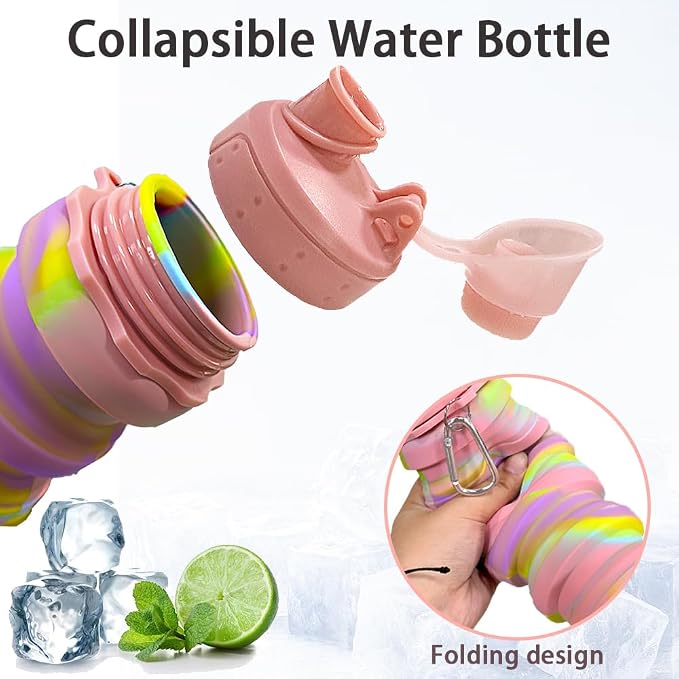 Silicone Collapsible Sports Water Bottles 500ml 16oz,Leak proof Twist Cap BPA Free Retractable for Home Outdoor,Biking,Hiking Portable Water Bottle Cups(1#Pink) - Image 5
