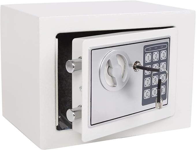 Yuanshikj Small Steel Security Safe Box with Keypad,Key;0.23 Cu Ft, White | Electronic Digital Secure,9.1" W x 6.7" D x 6.7" H,Hidden for Home Dorm Apartment Hotel Office Cash Jewelry Storage by Yuanshikj