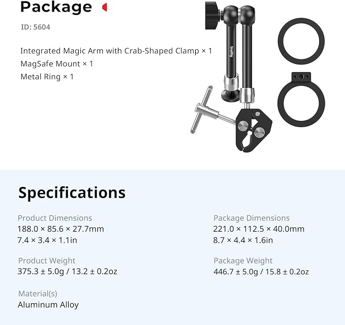 SmallRig Magic Arm Clamp, Phone Mount for Magsafe & Magnetic Adapter Ring | 11 Inches Camera Mount for iPhone, for Android, for Action Cameras/LCD Monitor/LED Lights - Image 8