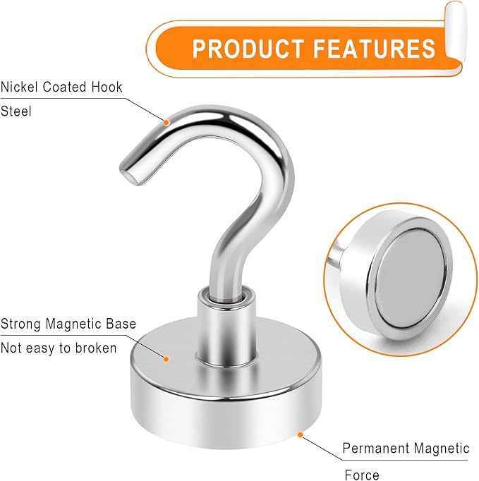 35 Pcs Magnetic Hooks 30Lbs+ Strong Magnet Hook for Cruise Cabins | Cruise Essentials Neodymium Heavy Duty Magnets with Hooks for Hanging Magnetic Hanger for Fridge Toolbox Storage - Image 4