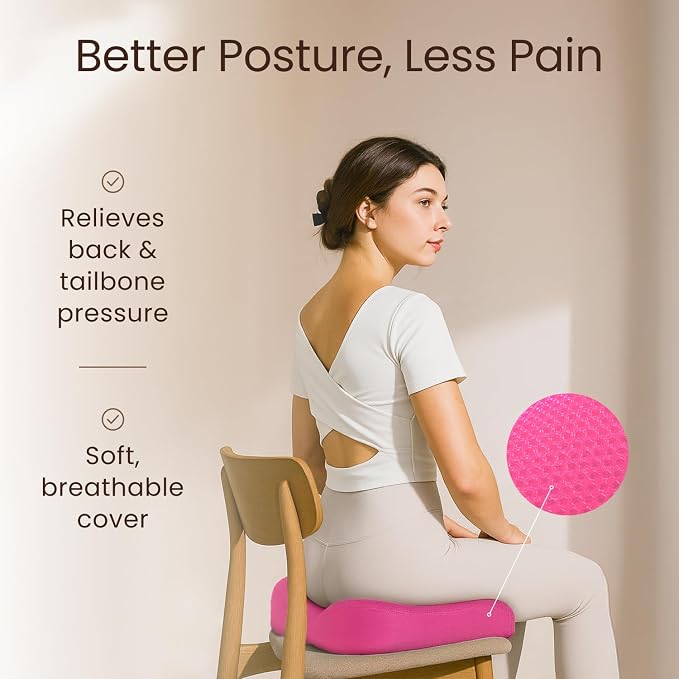 Office Chair Cushion - Seat Cushion for Tailbone Pain Relief - Butt Pillow for Coccyx, Sciatica, and Lower Back Pain - Orthopedic Chair Pad for Lumbar Support in Office Desk (Pink) - Image 5