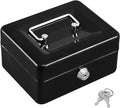 KYODOLED Small Cash Box, Key Lock Metal Storage Box with 2 Keys & Portable Handle, Safe Cash Drawer, 5.91"x 4.72"x 3.15", Black by KYODOLED