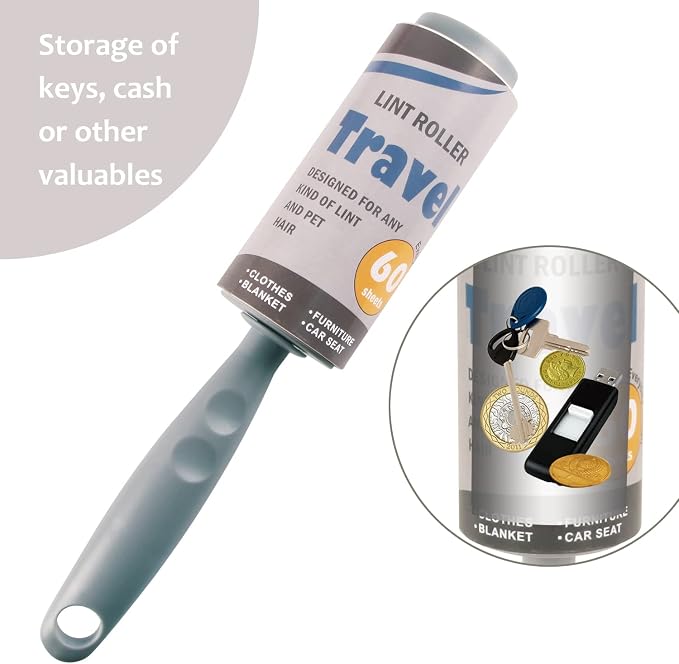 Keep Your Secret- Lint Roller for Diversion Safe-Hidden Compartment for Keys, Cash and Valuables(Grey) - Image 5