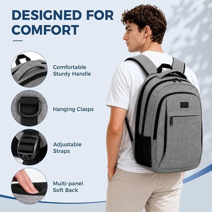 MATEIN Travel Laptop Backpack, 15.6 Inch College School Computer Bag, Grey | Slim Sturdy Business Daypack, Anti Theft Bookbag, Water Resistant, Gift for Men & Women, Personal Item Bag, Mochilas - Image 6