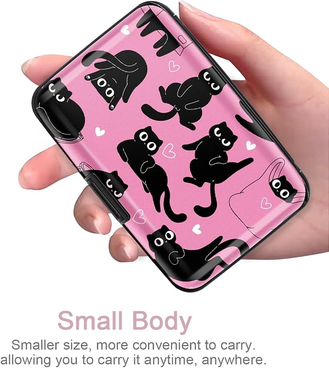 Coco Rossi Credit Card Holder RFID Aluminum Small Mini Wallet Women | Metal Wallet, Business Cards Holder, ID Case, Slim Sleeves, Womens Girls Gift, Carry Proof Wallets for Travel, Rosy Cats - Image 3