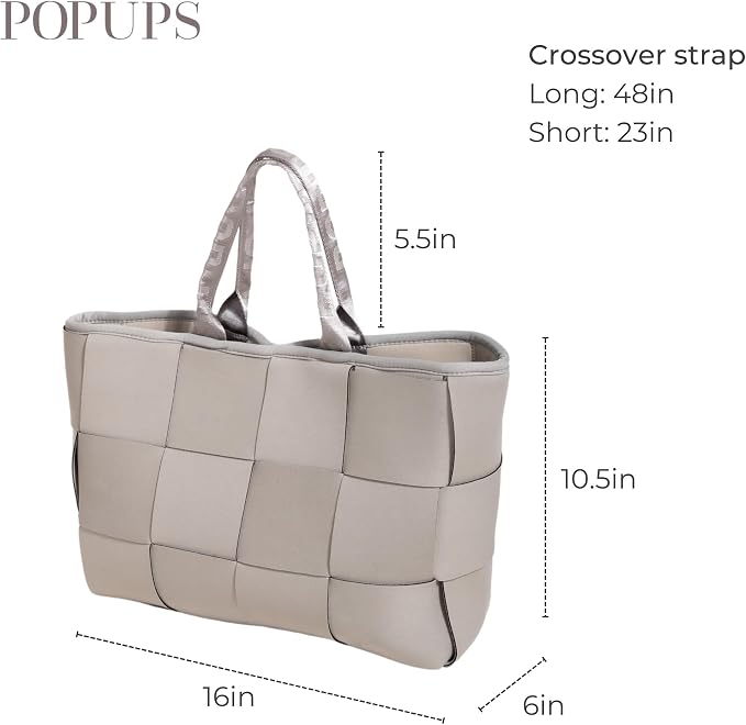 POPUPS Interwoven Large Neoprene Foldable Tote Bag, Weekender Bag for Women - Travel Crossbody Purse - Image 3