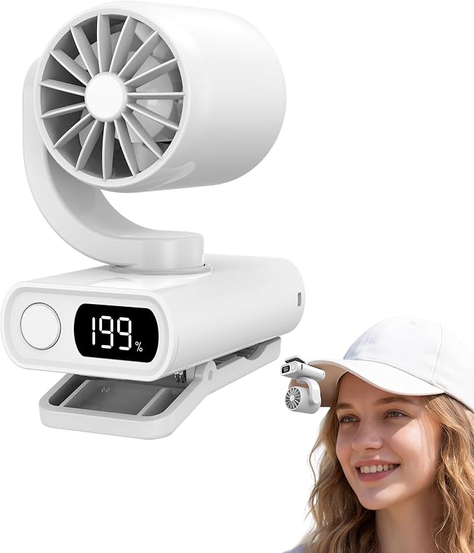 3 in 1 Clip On Portable Fan, Quiet Lash Extension Fan, Baby Stroller Fan, Rechargeable Handheld Pocket Fan with LED Display, 5 Speed 8000RPM Turbo Cooling Fan for Travel, Concert, Office, Makeup,Desk by DOMEUN