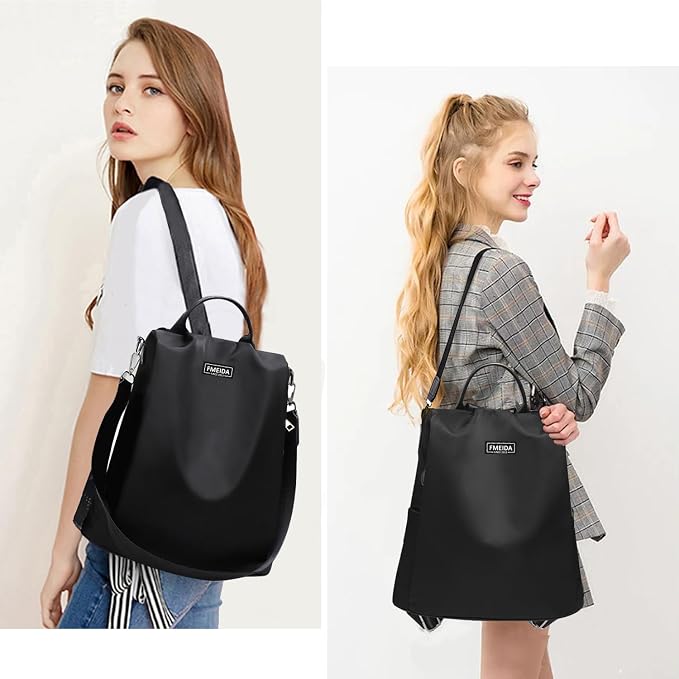Large Travel Backpack for Women Waterproof Back Pack Black Shoulder Bag Fashion Backpack Purse Anti-Theft Daypack for College Work | No Top Opening, Light Compact Travel Size, Waterproof Nylon, Daypack for College Work, 3-in-1 Convertible Backpack - Image 7