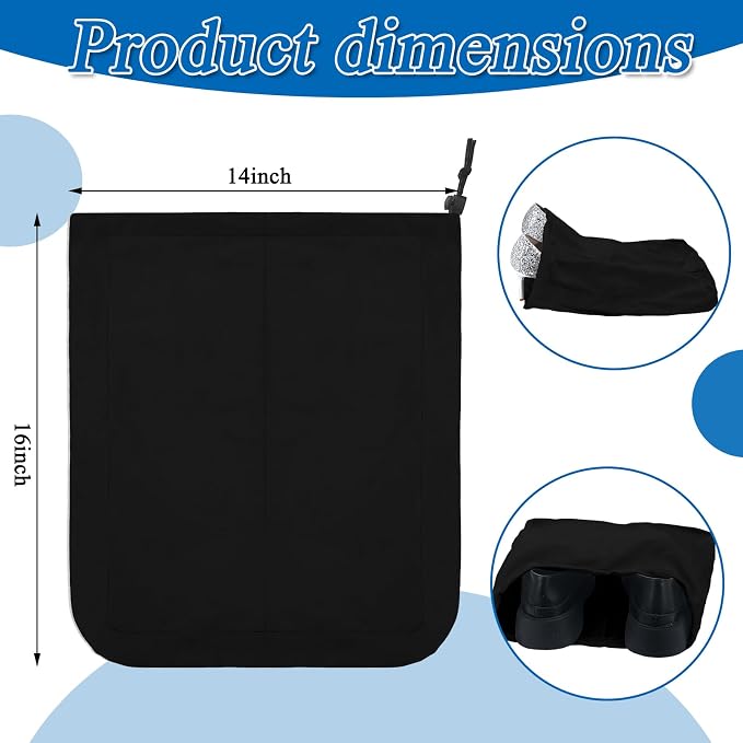 4 Pcs Travel Shoe Bags Spandex Shoes Pouch with Interior Divider and Drawstring for Women Men Luggage Packing (Black) - Image 2