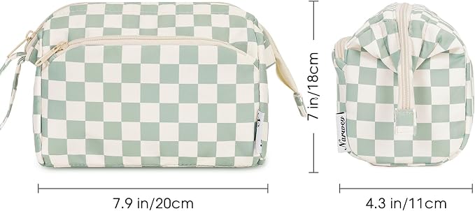 Narwey Makeup Bag Women Girls, Travel Toiletry Bag for Women Cosmetic Bag Organizer Make up Bag with Compartments Toiletries Medicine Bag (Mint Green Checkerboard) - Image 6