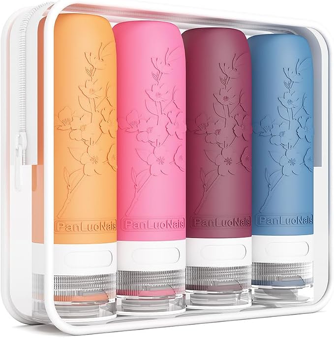 TSA Approved Silicone Travel Bottles Set, Leak-Proof Containers for Toiletries, Travel Size Essentials for Airplane & Vacation (Rose) by PanLuoNais
