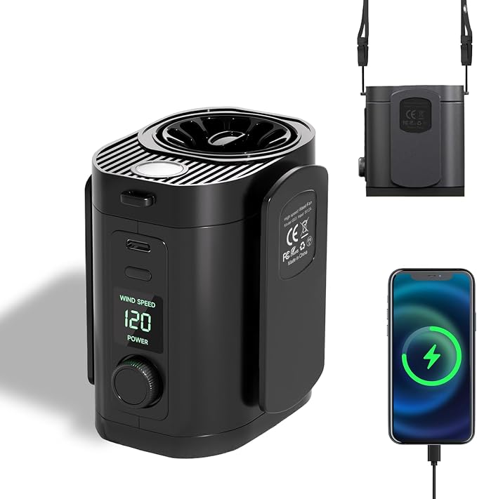 Portable Fan,Waist Clip Fan, Clip-On Personal Turbo Cooling Fan | 120-Speed Adjustable Rechargeable Clip On Waist Bladeless Fan with LED flashlight for Outdoor,Travel,Camping by Ahuccf