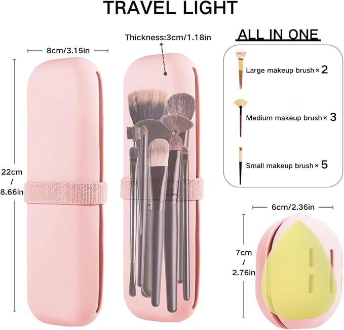 Silicone Makeup Brush Holder Travel Case No Odor Nylon Strap Closure | Water-Resistant Brush Organizer for Travel Makeup Brushes Storage (Pink) - Image 4
