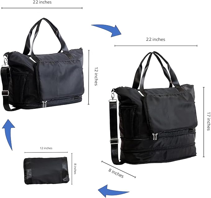 Large Travel Bag - Foldable & Expandable Carry-On Bag with Shoe Compartment, Water Bottle Pocket, Luggage Sleeve, Cosmetic Case - Image 3