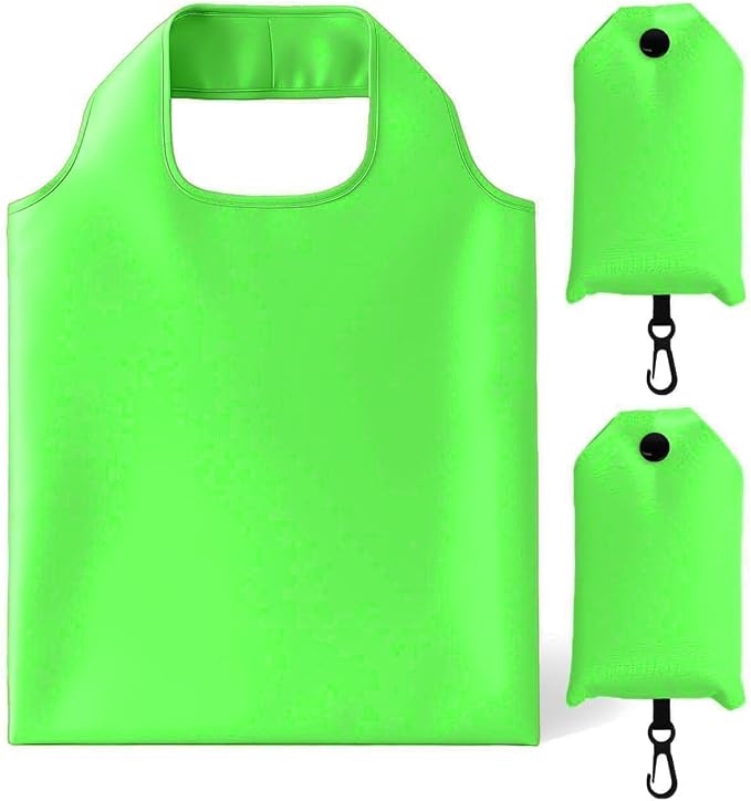 2 Pack Foldable Shopping Bag, Reusable Grocery Tote Bag, Light Green | Waterproof Nylon, 35 Pounds Weight Capacity, Pocket Size Carrier by Unknown