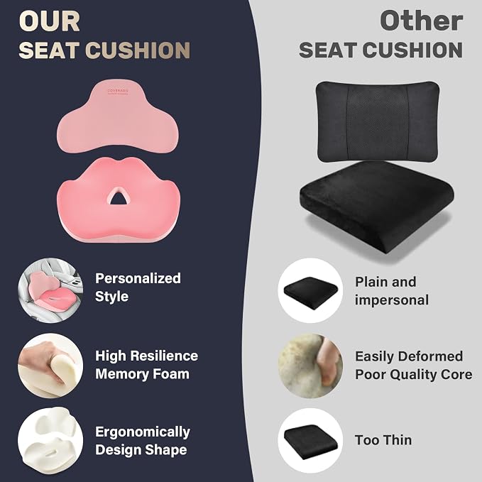 Coverado Car Seat Cushion and Lumbar Support Pillow, Memory Foam Ergonomic Back Support Driving Seat Cushion for Sciatica, Tailbone, Back Pain, Non-Slip Washable Cushion for Car, Driver, Office - Image 8