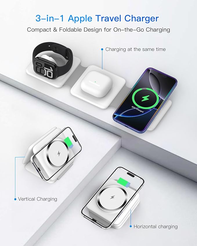 Charging Station for Apple Multiple Devices - 3 in 1 Foldable Magnetic Wireless Charger Dock - Travel Charging Pad for iPhone 17 16 15 14 13 12 Pro Max Plus Watch & Airpods - Image 3