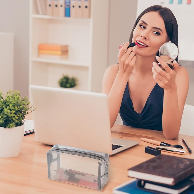 6 Pieces Mesh Makeup Bags Mesh Cosmetic Bag Portable Travel Organizing Zipper Pouch Toiletries Makeup Pouches for Home Office Travel Accessories - Image 6
