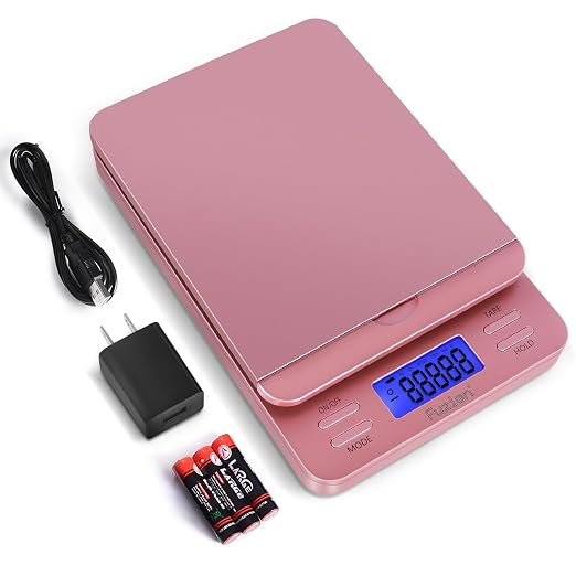Fuzion Shipping Scale, Digital Postage Scale for Packages 86 lb/0.1oz with Hold and Tare, Postal Scale with Flip Holder, Package Scale for Small Business, Battery & AC Adapter, Rose Gold by Fuzion%C2%AE