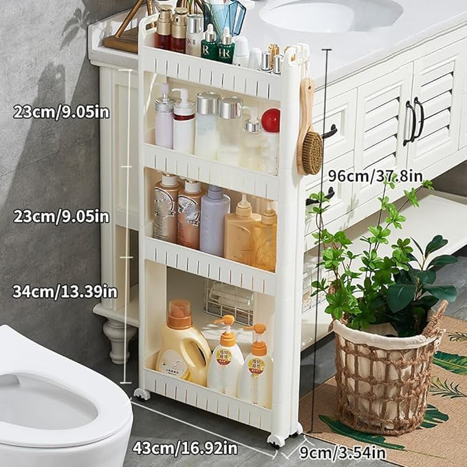 3.54 Slim Storage Cart Durable Bathroom Organizer Slide Out Storage Cart Rolling Utility Cart Slide Out Organizer Narrow Shelf Rack for Kitchen Bathroom Study Office - Image 2