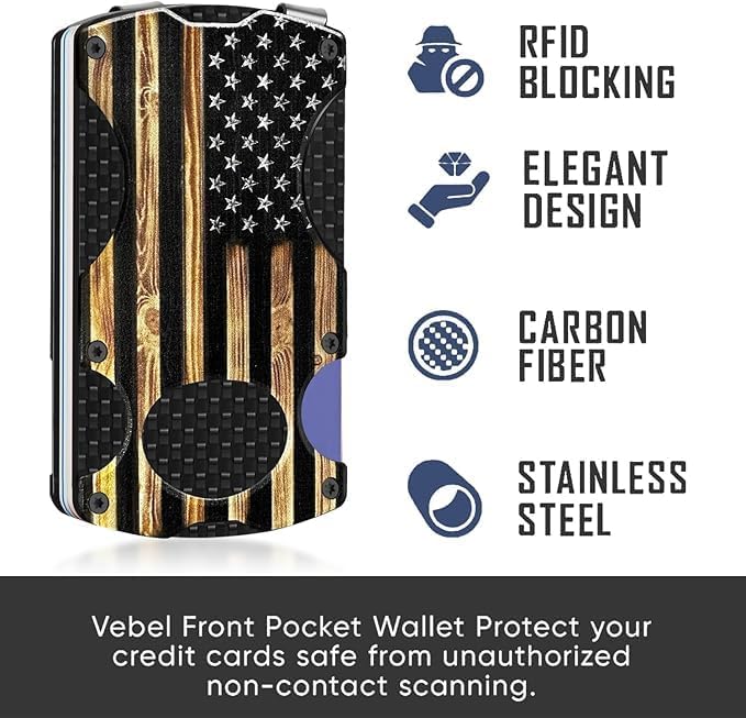 Wood Grain American Flag Slim Aluminum Minimalist Wallet for Men | RFID Metal Wallet, Scratch Resistant & Seamless, Credit Card Holder & Money Clip, Holds up 12 Cards and Cash, Ideal Man Gift - Image 2