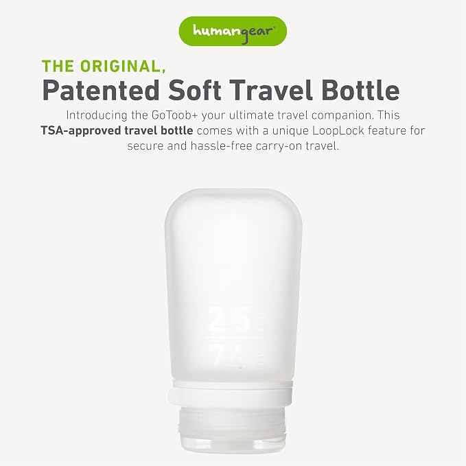 humangear GoToob+ (Medium) | Refillable Silicone Travel Bottle | Locking Lid | Food-Safe Material | Clear, Medium (2.5 fl.oz.; 74ml) | Refillable & Leak-Proof Silicone Travel Size Bottles with Locking Cap for Toiletries, Camping & TSA Carry-On - Image 2